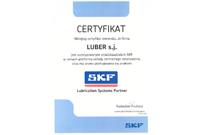 Certyfikat autoryzowanego przedstawiciela SKF
